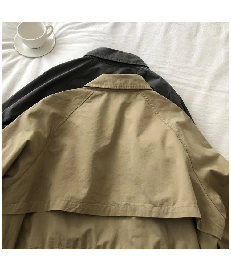 เสื้อโค้ทผู้หญิงทรงหลวมอเนกประสงค์ สำหรับฤดูใบไม้ร่วงและฤดูหนาว สไตล์ลำลอง ทรงตรง คอปกแบบสเวตเชิ้ต กระดุมเดี่ยว สีพื้น