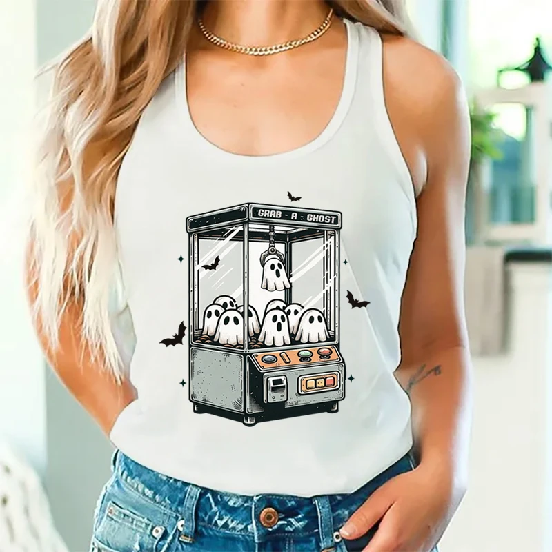 Women’s Vest Halloween Ghost Grabber Graphic Racerback Tank Top Cute Ghost Gift Tanks Ghost Grabber Lover Halloween Casual Tops