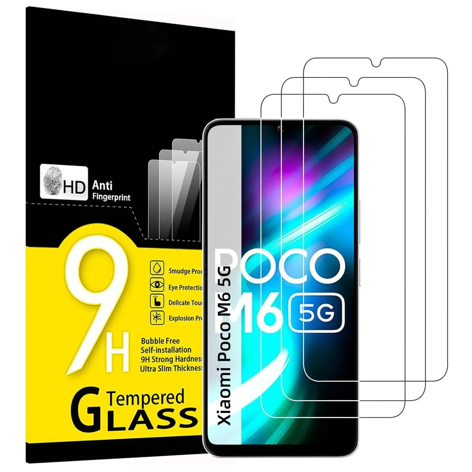 

3pcs Tempered Glass For Poco M6/Poco M6 Plus Screen Protector Glass Poco M6 Pro 4G/M6 Pro 5G Protective Film