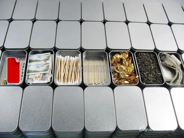

20 шт. простых серебряных жестяных коробок 9,4x5,9x2,1 см, прямоугольные коробки для чая, конфет, визиток, USB-накопителей, футляры для хранения