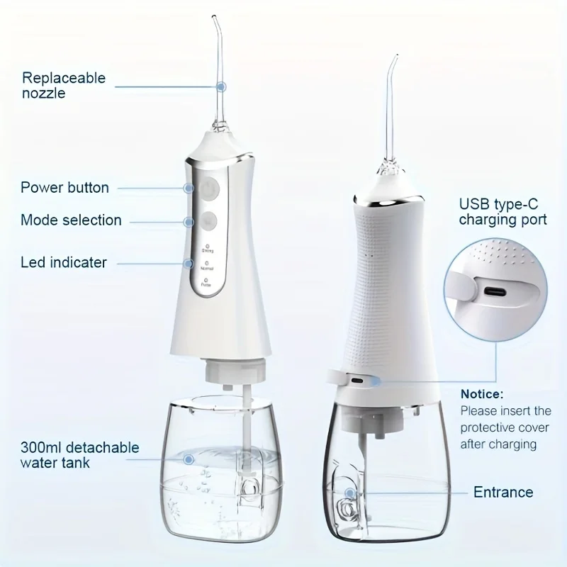 Water Flosser Teeth Picks, Cordless Portable  Irrigator, Powerful And Rechargeable Water Flosser For Teeth, Brace Care, IPX7 Wat