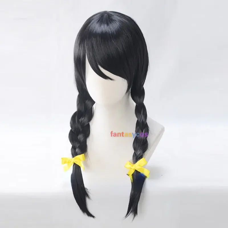 Bakemonogatari-Peluca de Cosplay de Hanekawa Tsubasa, trenzas negras, juego de rol de Halloween, pelucas resistentes al calor, gorro de peluca gratis