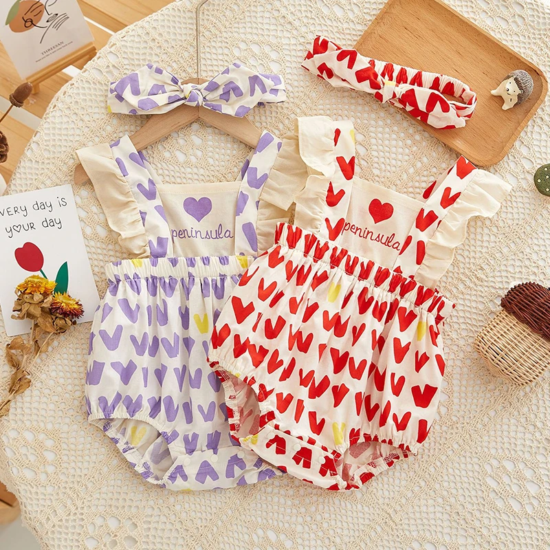 

0-2Yrs Infant Baby Girls Sleeveless Loving Heart Jumpsuit Newborn Summer Sweet Kids Baby Girls Clothes Rompers Baby Girl Rompers