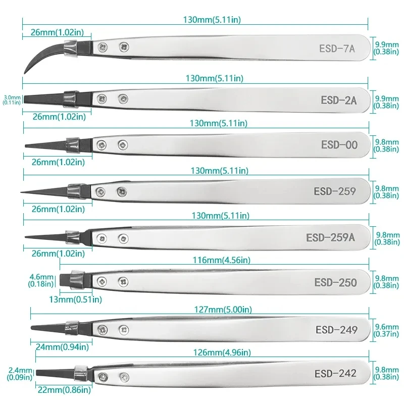 Imagem -05 - Anti-estático Esd Pinças Pontas Substituíveis Corpo de Aço Inoxidável Fibra de Carbono Plástico Condutor Peça