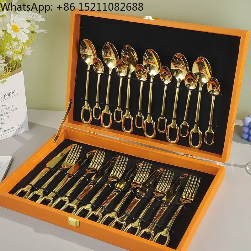 Thickened Stainless Steel Western Tableware Steak Plate Set Knife and Fork 24-piece Set Home Hotel Steak Knife and Fork Spoon