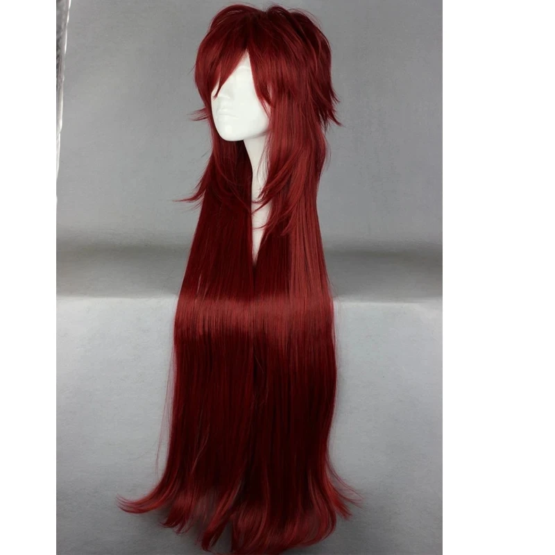 New Fashion Styled Black Butler Kuroshitsuji Cosplay Grell Sutcliff Red 90cm Long Cosplay Wig