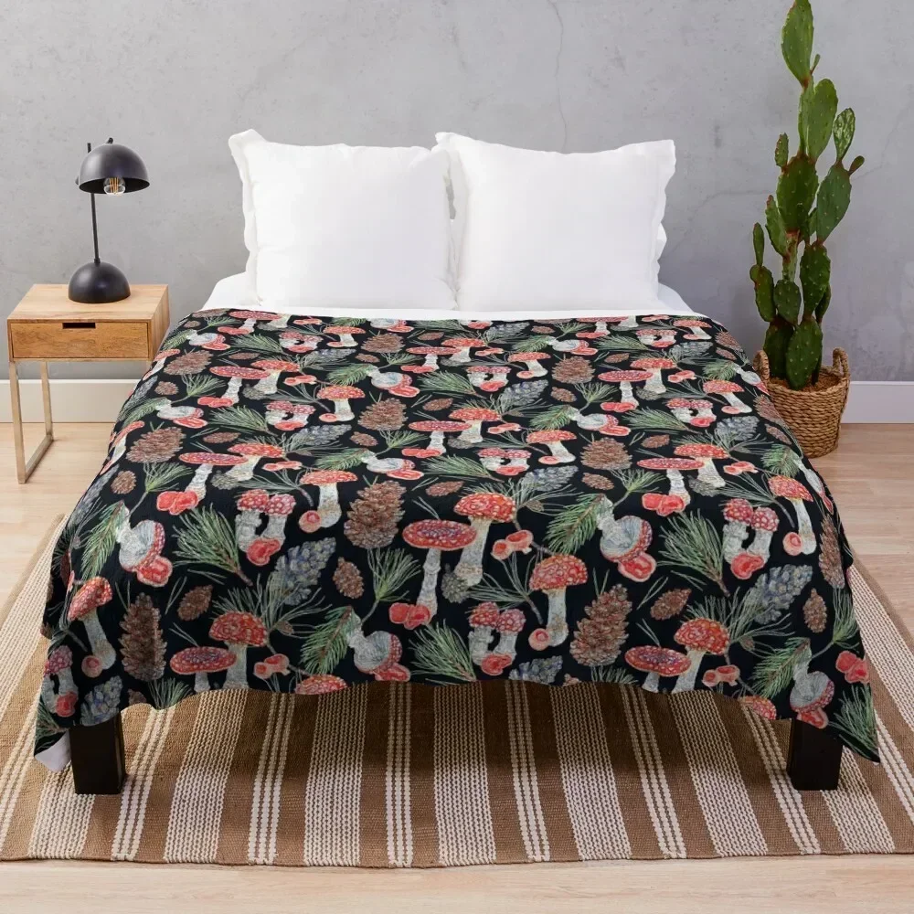

Toadstools and Pine Throw Blanket Lightweight Warm Blanket for Indoor Outdoor Use