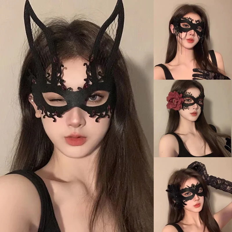 Vrouwen Sexy Kant Holle Gezichtsmasker Zwart Mystique Bloem Kwastje Prom Party Props Half Gezicht Oogmasker Meisje Maskerade Cosplay Masker