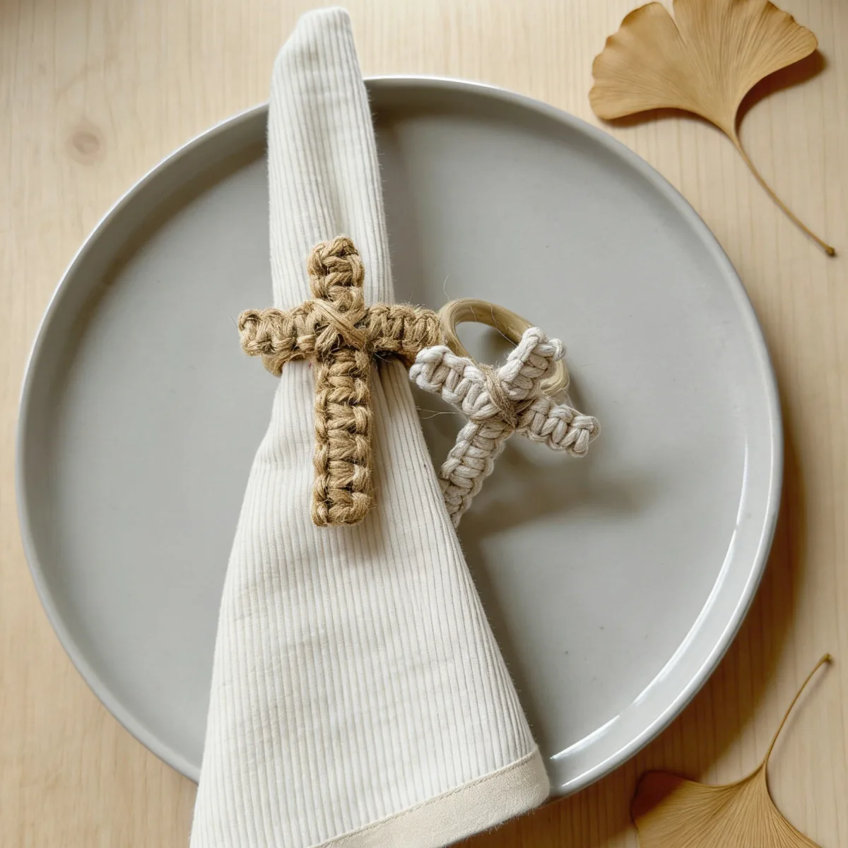 5 Pcs Handmade Napkin Rings Cotton Linen Rope Cross Napkin Clasp Bohemian Dining Napkins Rings Holders for Wedding Deoration