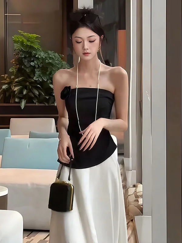 

Ele Chic Floral 3D Print Tube Top And High Waist Skirt Two Piece Set for Women Spring Summer Faion Casual Wear