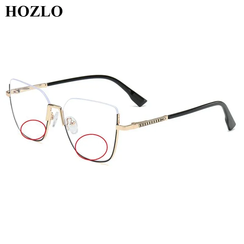 New Fashion Metal Cat Eye Semirim Women Anti Blue Ray Bifocals Myopia Glasses Girls Trend Nearsighted Spectacles Look Near Far