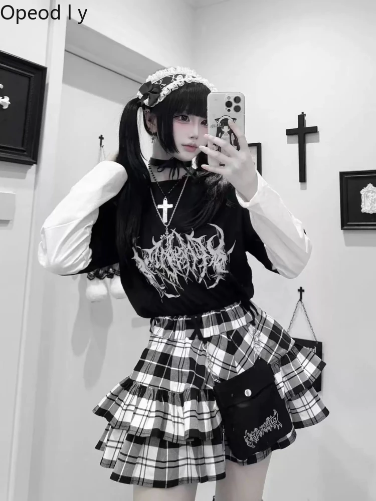 

Japanese Harajuku College Style Skirt Spring and Summer New Subculture Elastic Waist Punk Sweet Cool Girl Lolita Y2K Cake Skirt