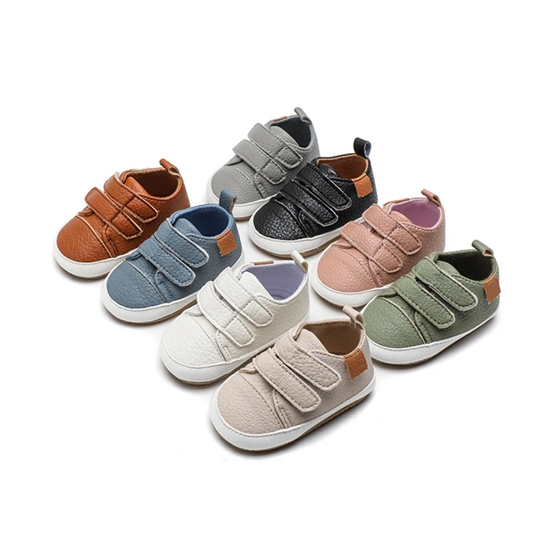 Spring Newborn Baby Shoes Boy Girl Solid Rubber Sole Anti-slip First Walker Infant Warm Breathable Leather Casual Shoes 0-18M