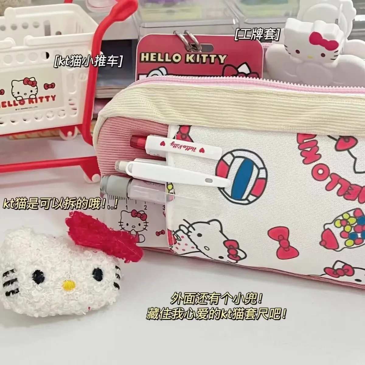 Sanrio Cartoon Hello Kitty Pen Bag Anime Cute KT printed large capacity pencil bag Girl kawaii portable makeup bag Birthday gift