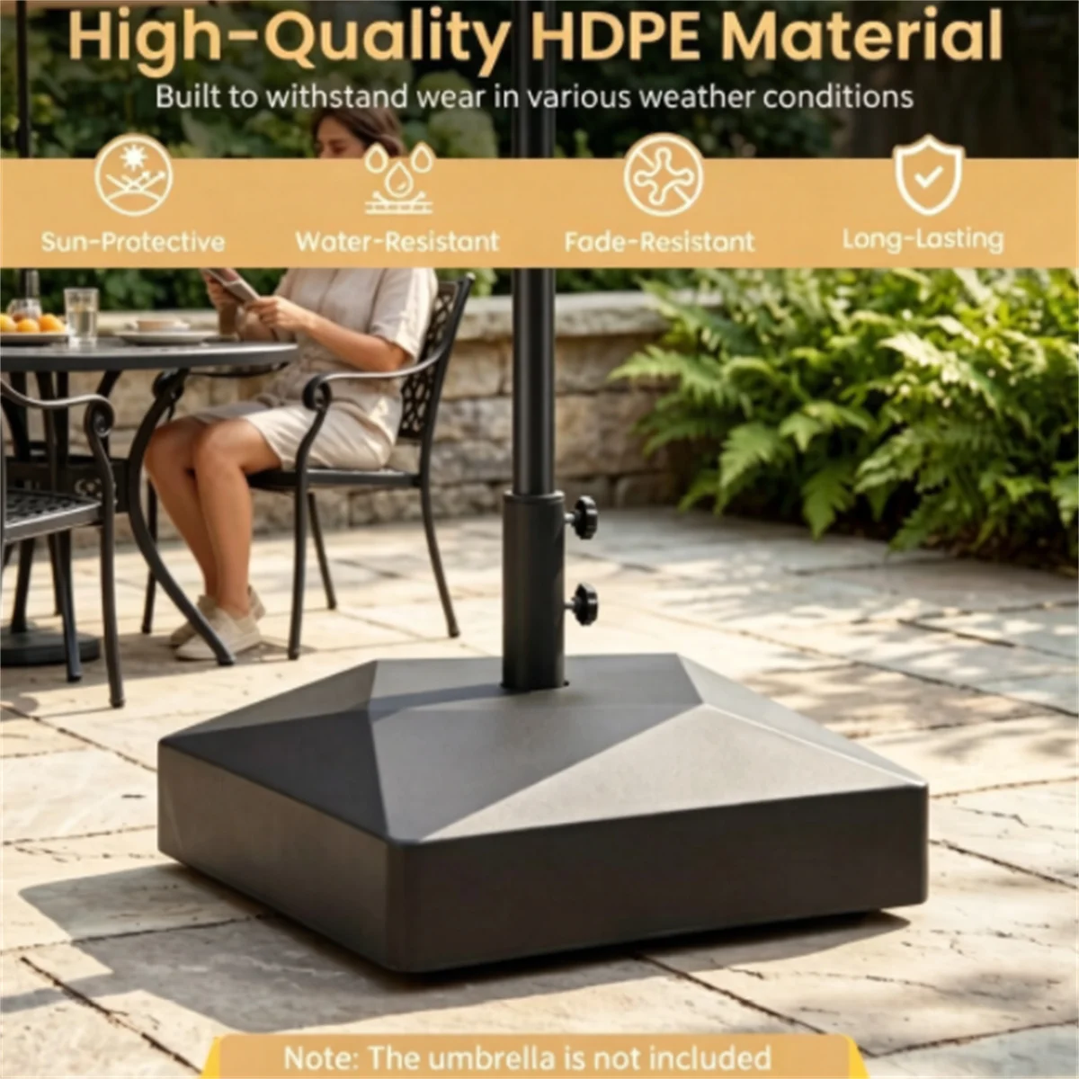 Fillable Patio Umbrella Base with 4 Rolling Wheels & Locks, Heavy Duty Water Sand Weighted HDPE Umbrella Stand Universal for 6-10ft Outdoor Umbrella