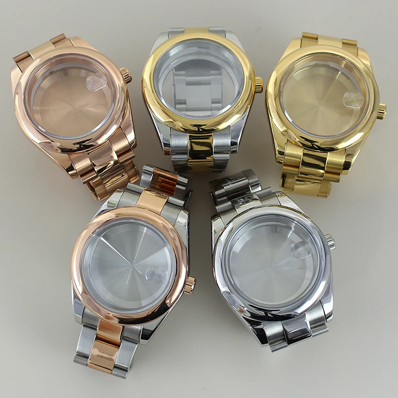 36mm 39mm Stainless Steel Watch Case Round Edge Case Sapphire Glass For NH35 NH36 /34 Miyota 8215 Movt Oyster bands Slide Buckle
