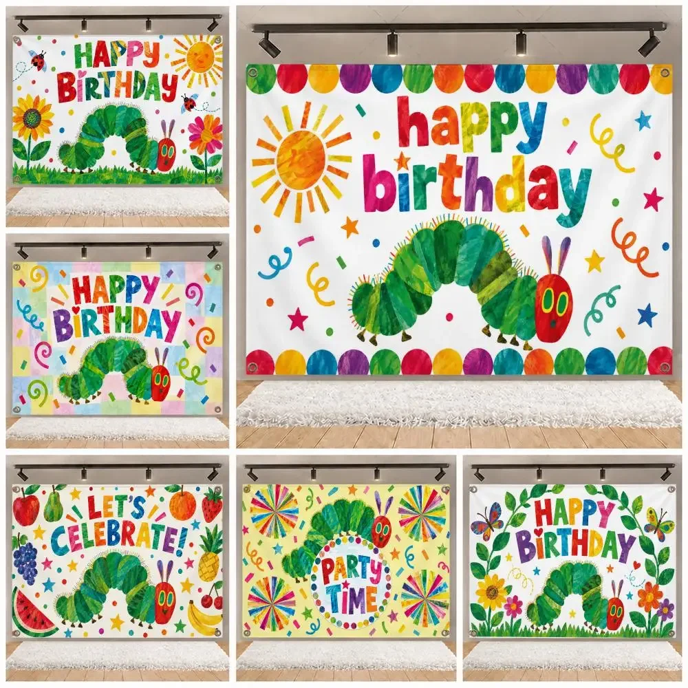 Cartoon The Very Hungry Caterpillar Yard Garden Decor Banner Indoor Outdoor Wall Hanging Flag Home Patio Wall Art Decoration