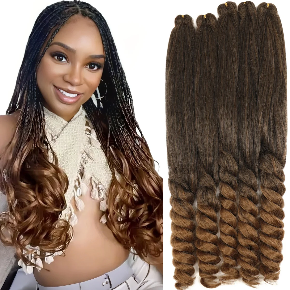 

5Packs/Lot Ombre French Boho Curly Synthetic Braiding Hair Pre-Stretched Professional Grade for Crochet Braids Hot Water Setting