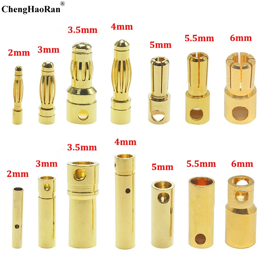 1pcs 2mm 3mm 3.5mm 4mm 5mm 5.5mm 6mm RC Battery Gold-plated Bullet Banana Plug High Quality Male Female Bullet Banana Connector