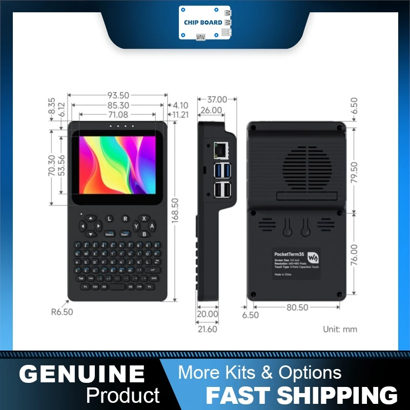 Waveshare 3.5 Inch Portable Linux Console with 640x480 Touch Display for Raspberry Pi 4B and 5 System Debugging
