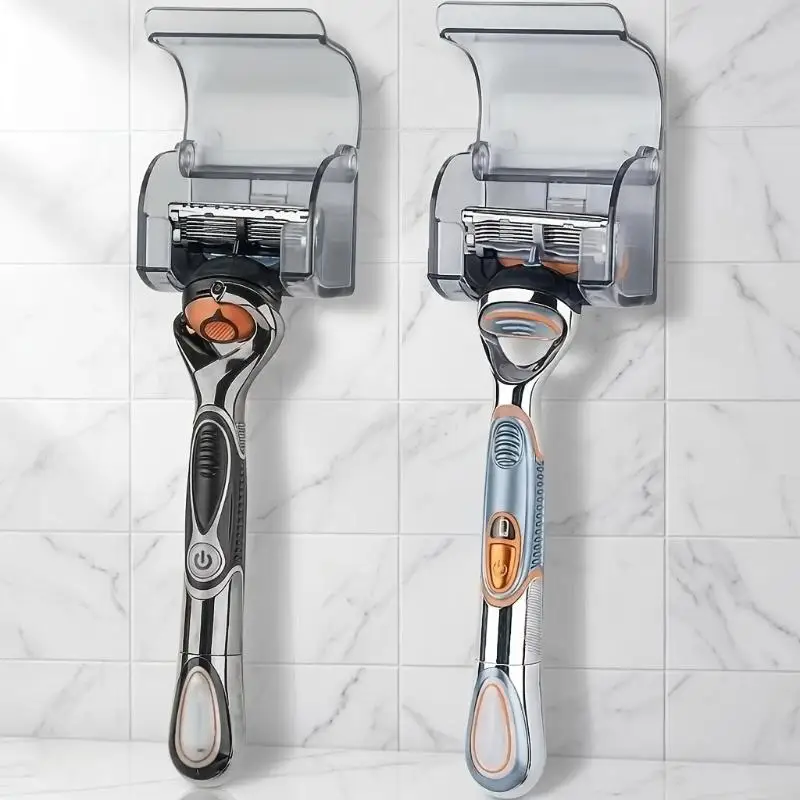 2Pcs Manual Shaver Rack Bathroom Organization Drainage Self-adhesive Storage Rack For Travel Packinging