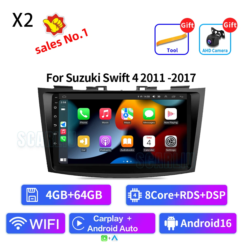 Android 16 Autoradio Stereo Voor Suzuki Swift 4 2011 2012 2013 2014-2017 Multimedia Video Player Carplay auto Audio Stereo GPS - afbeelding 1