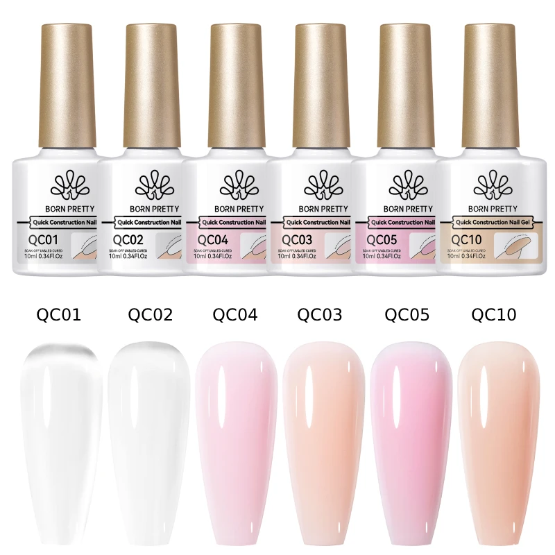 BORN PRETTY 6pcs Construction Gel Polish Set 10ml Jelly Nude Color Rubber Base Semi Permanent Soak Off UV Hard Building Extensio