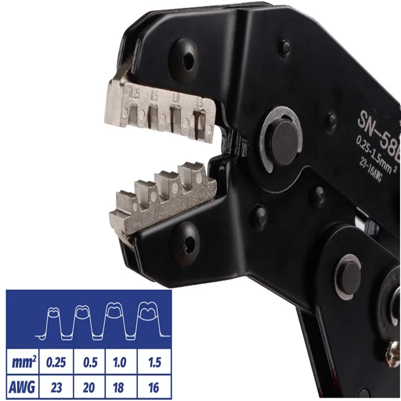 Crimping Tool Set For Dupont JST Terminals No/Pre Insulated Ferrules Butt Connectors Solar & Coax Connectors SN-58B 6 Jaw