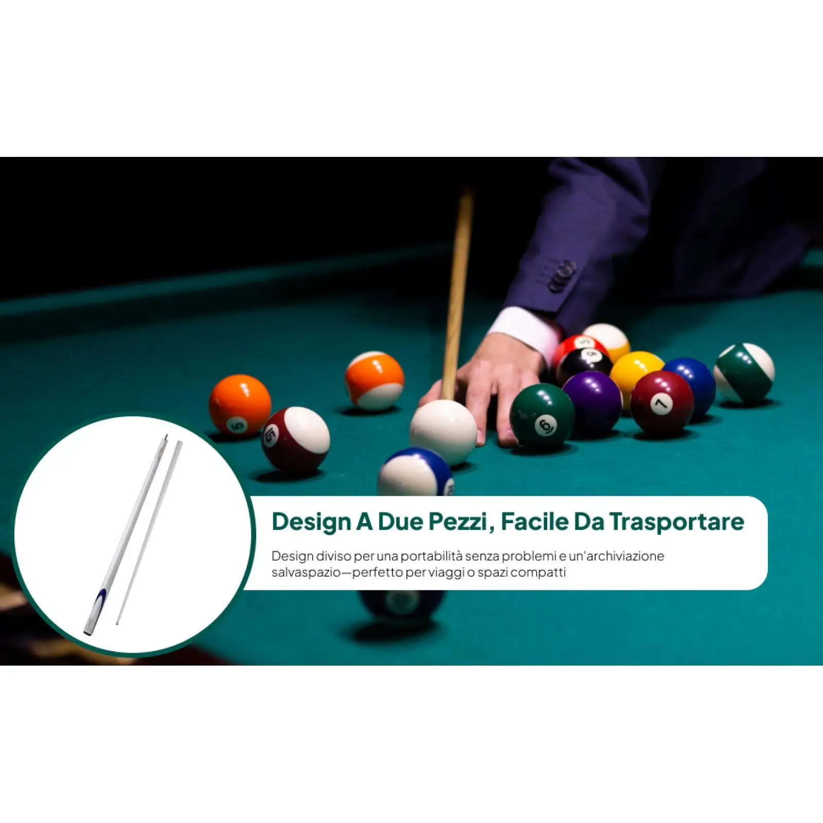 

Pool Cue Snooker Cue Professional Sleek Lightweight 9.5mm Tip Two Sections Full Size 57inch Billiard Cue for Beginner