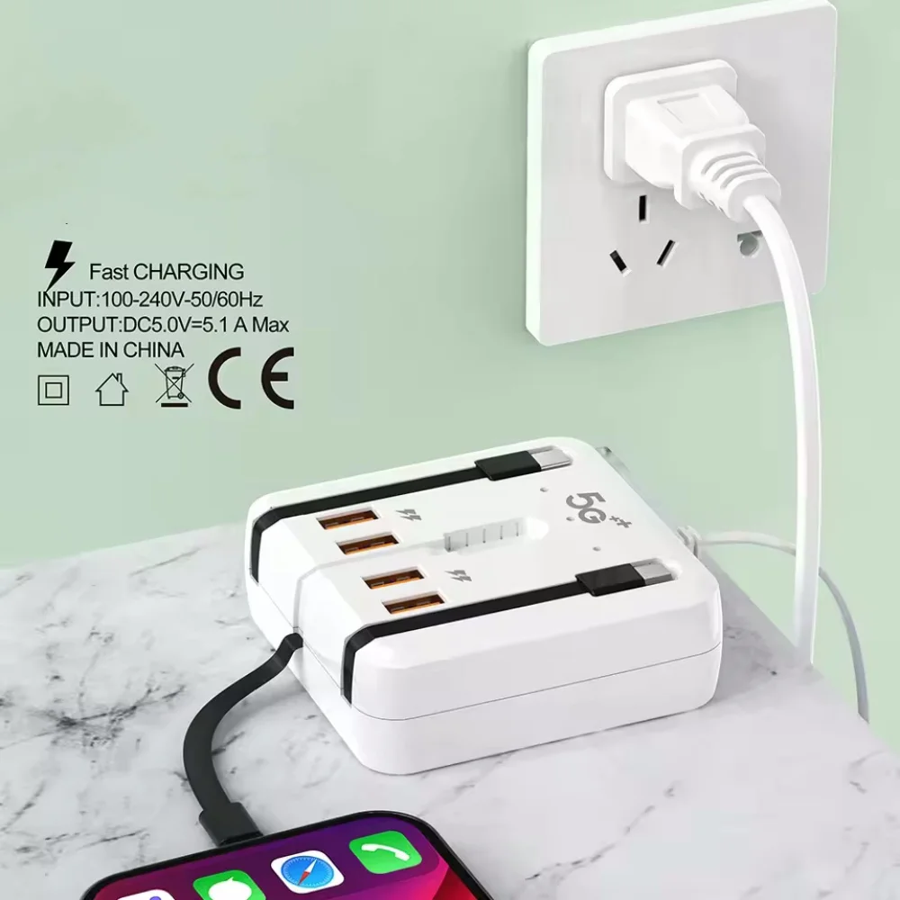 PD 66W USB Type C Charger Fast Charging Multi Ports Desktop Adapter For iPhone Xiaomi Samsung Huawei Multifunction Power Strip
