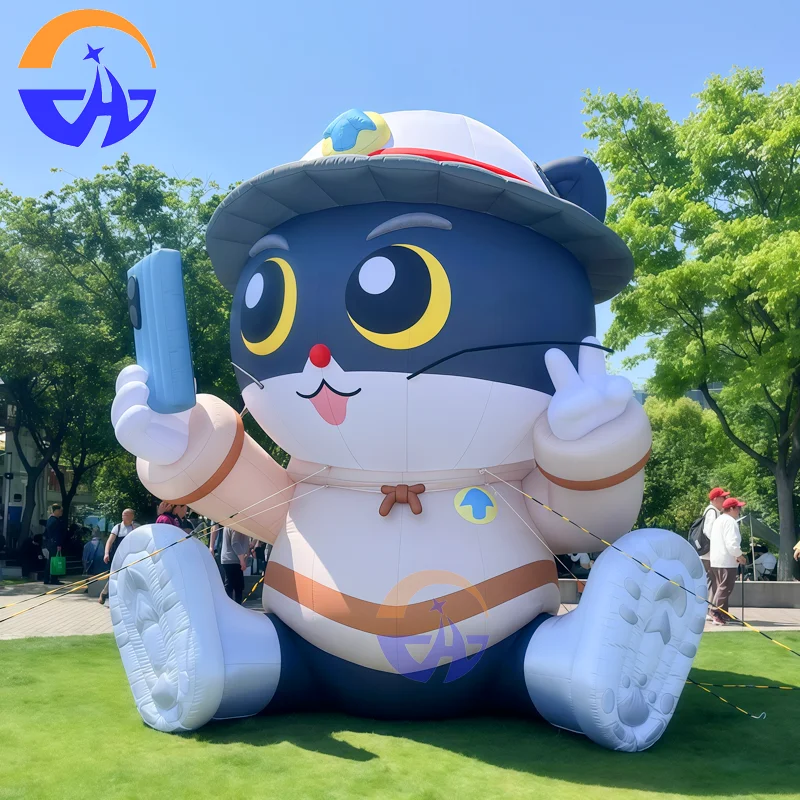 

Inflatable Captain Black Cat air model, mobile phone selfie pose, decorative and display props for outdoor lawn activities.