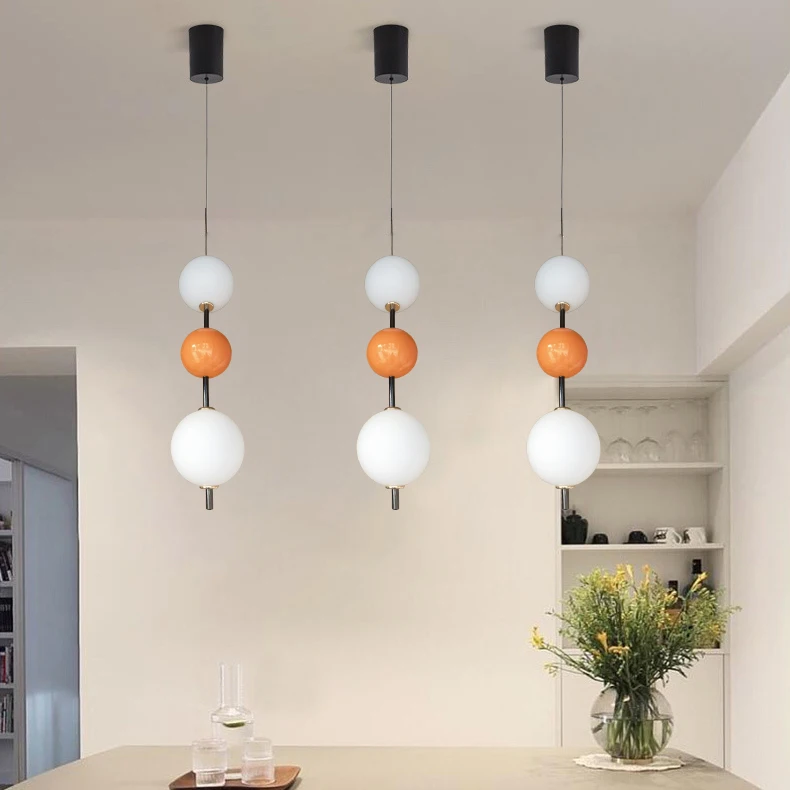 Colorful Ball LED Pendant Light White Glass