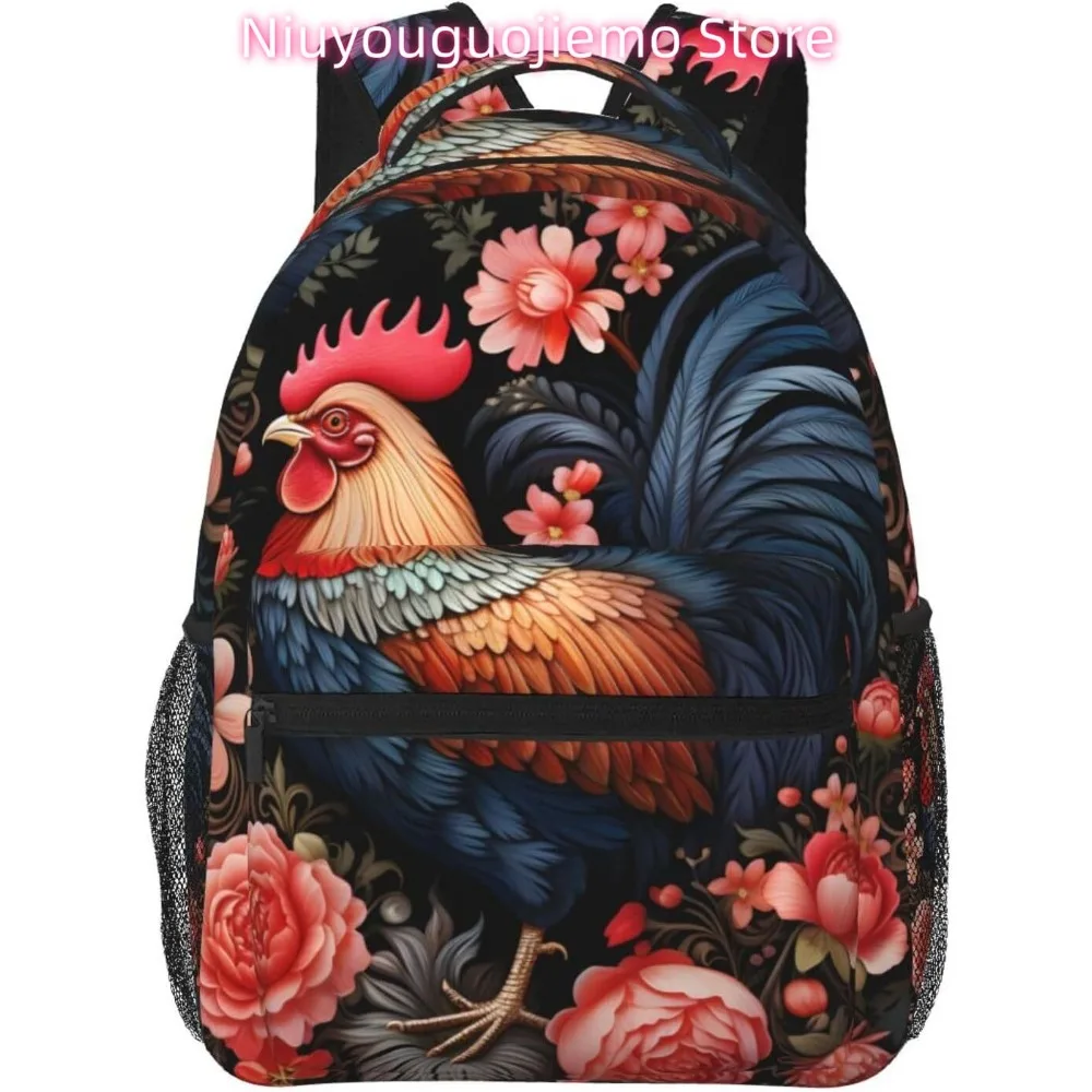 

Funny Flower Rooster Lightweight Laptop Backpack Lightweight Multipurpose Travel Casual Daypack Unisex College Backapcks for Men