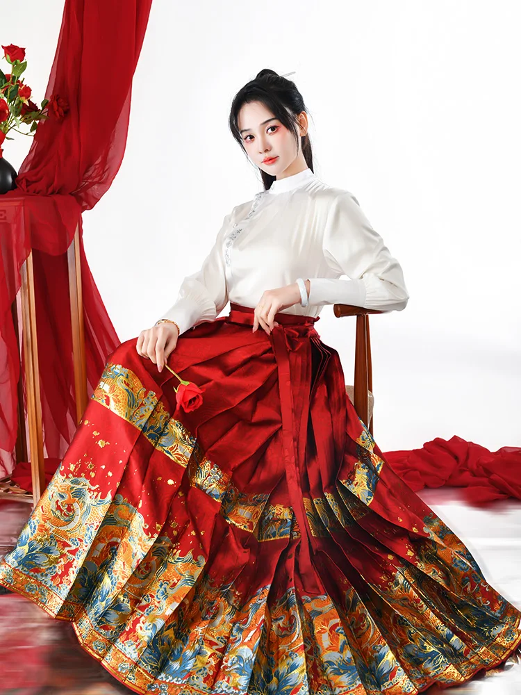 

Оригинальная женская юбка Ханьфу с высокой талией в стиле династии Мин, весна/лето, высококачественная хлопковая юбка Ханьфу