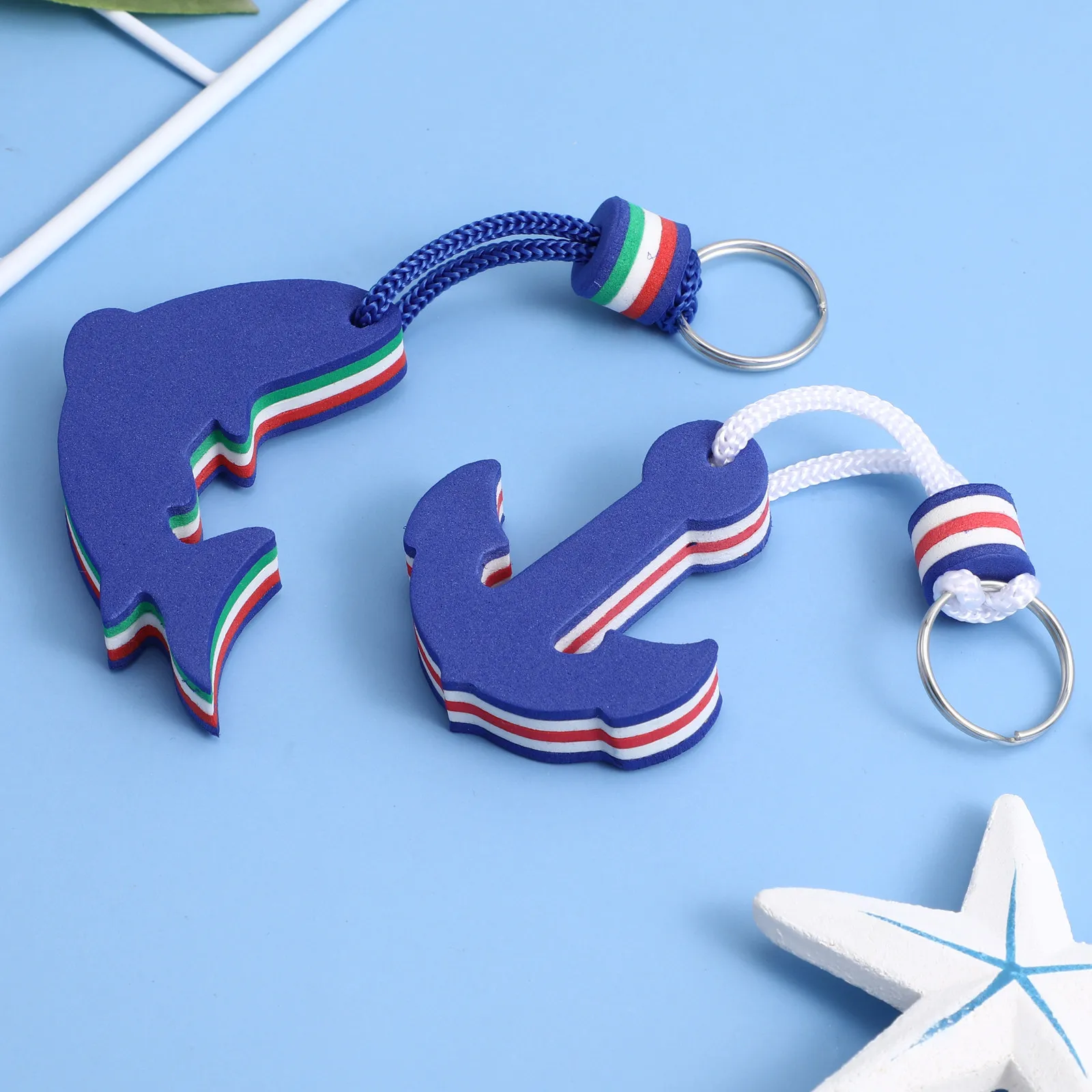 2Pcs Floating Eva Dolphin Anchor Keyring Buoyant Keychain for Kayak Canoe Boating Swimming Outdoor Water Sports Gift