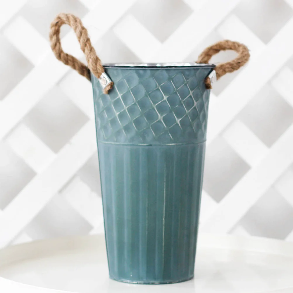 

2Pcs Retro Vintage Iron Flower Bucket Metal Flower Pot Durable Decorative Home Office Planter Garden Supplies Flowerpot Vase