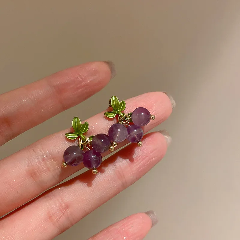 Silver needle purple a bunch of grape earrings INS fashionable temperament versatile sweet earrings pendant  free shipping