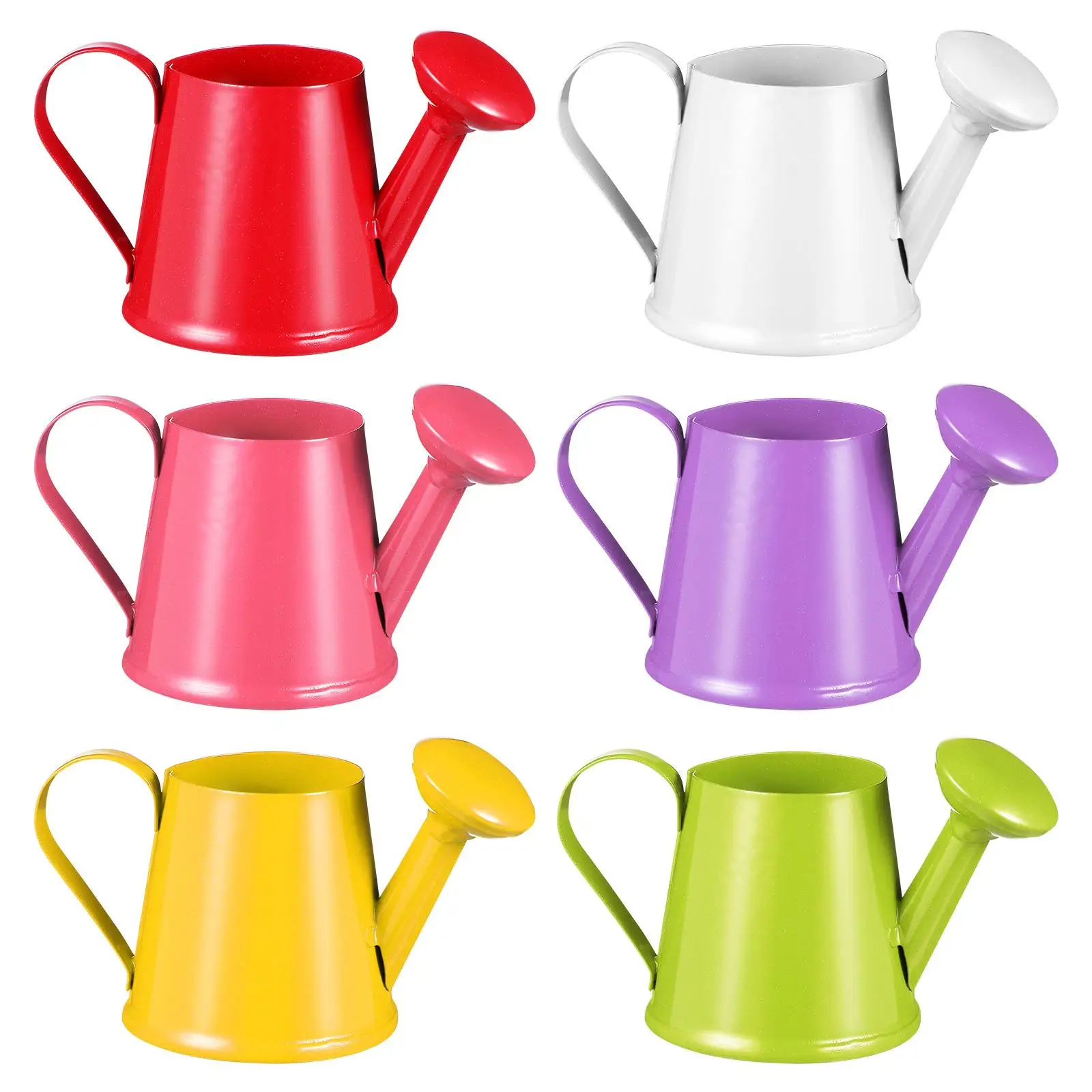 

6pcs Mini Watering Kettle Tiny Iron Planter Desk Decor Realistic Shape Smooth Surface Waterproof Toys Kids Gardening Supplies
