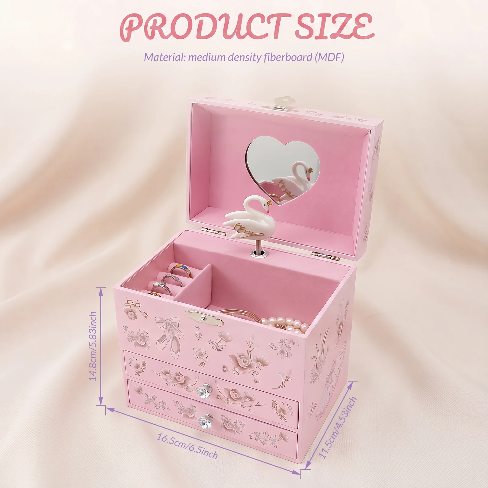 Music Jewelry Box MDF Decorative Dancing Goose Jewelry Box Large Capacity Music Jewel Storage Chest for Girl Women Birthday Gift