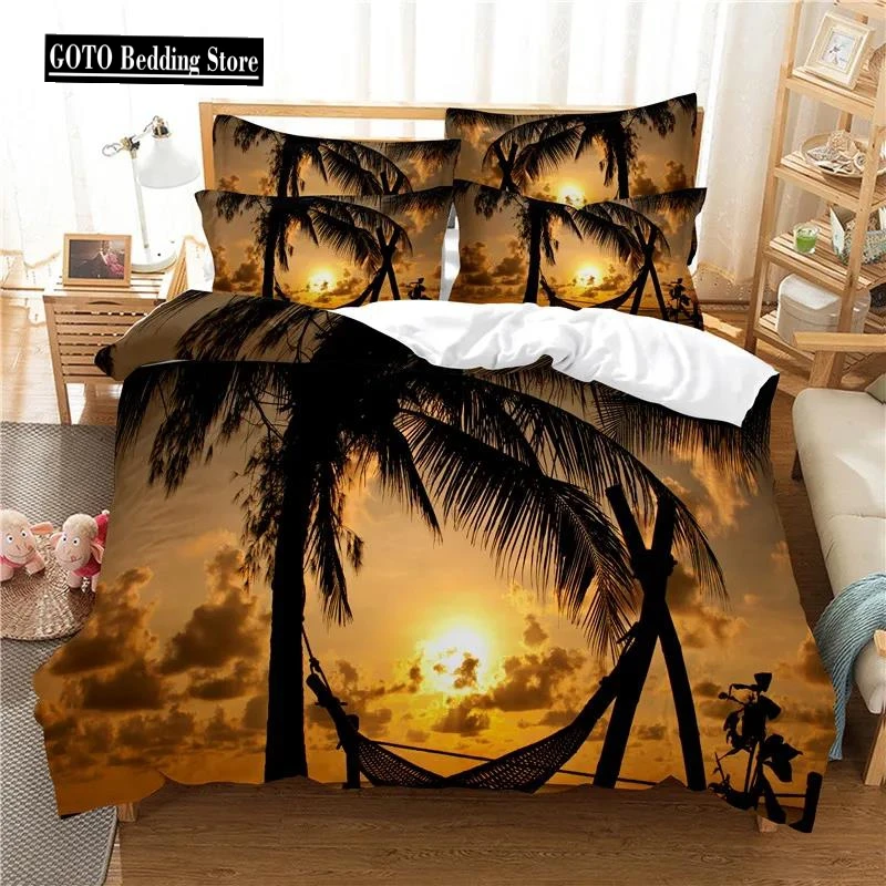 

3D Printed Cotton Duvet Cover Sets Seascape Home Textile Kids, Adults Bed Set Queen Size Duvet Cover with Pillowcase Bedclothes