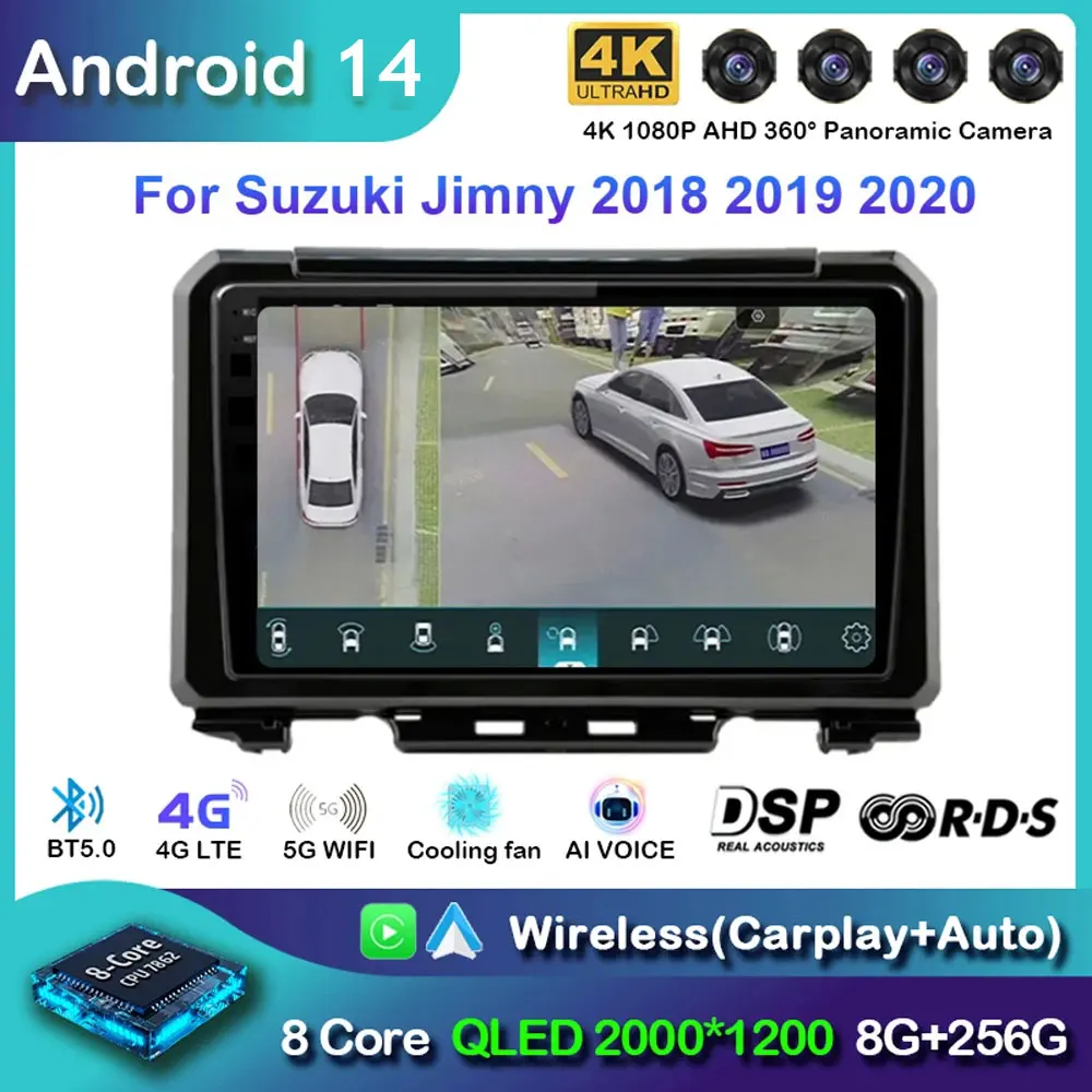 Android 14 Carplay Car Radio For Suzuki Jimny 2018 2019 2020 Navigation GPS Multimedia Player stereo BT DSP wifi+4G Auto 2 DIN