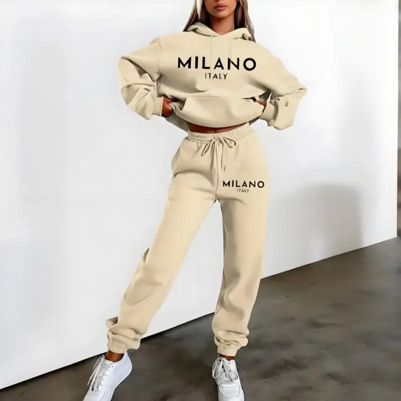 MILANO letter Printed Women Hoodie set Street Hip Hop Clothing Casual Female 2pcs Clothing Plush sweatshirt Perfect for Outdoor