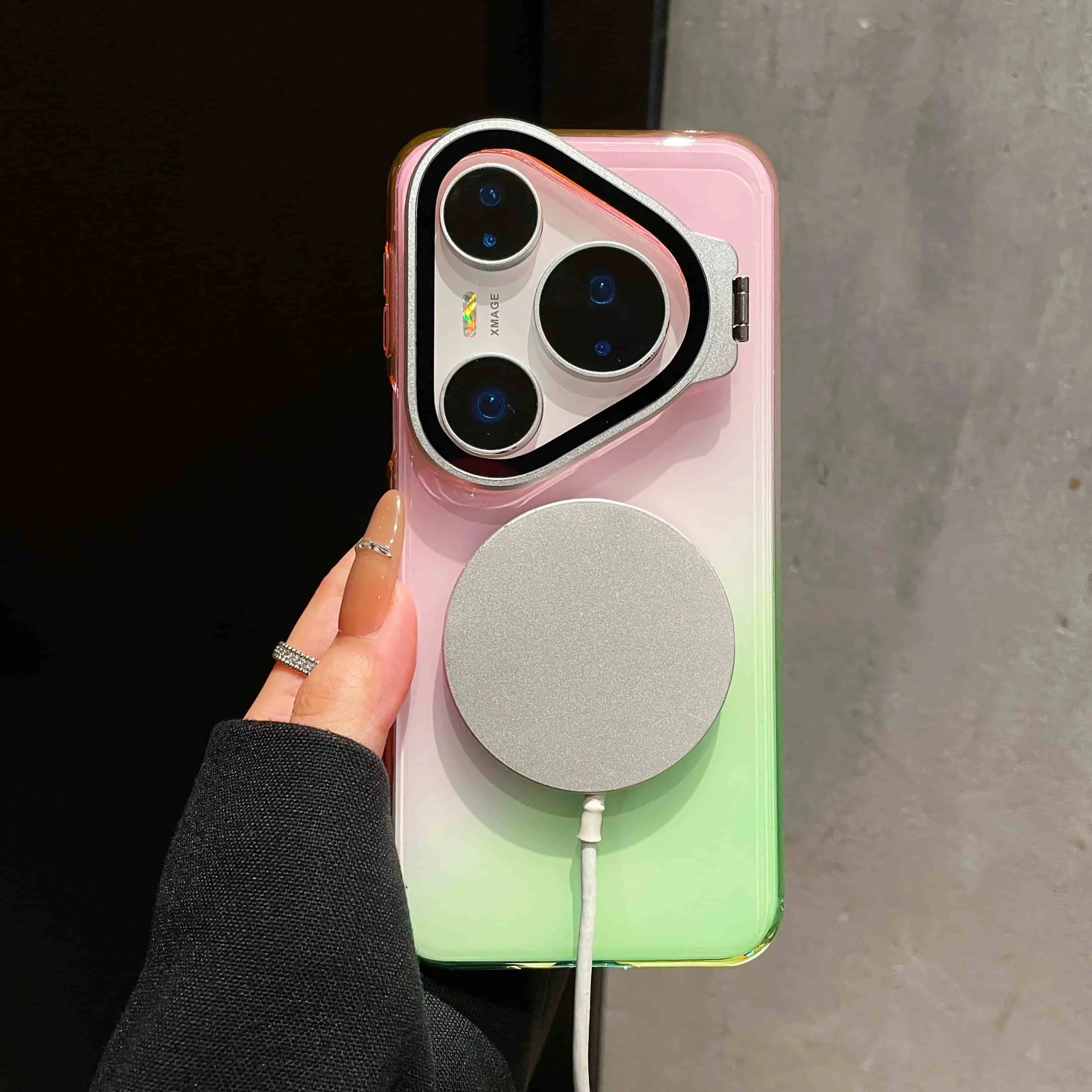 Etui na Huawei Pura 90S 90 Pro Max 80 70 Pro + Magnetyczny Niewidoczny Uchwyt na Obiektyw Przezroczysta Gradientowa Kolorowa Akrylowa Obudowa Funda — zdjęcie produktu 3