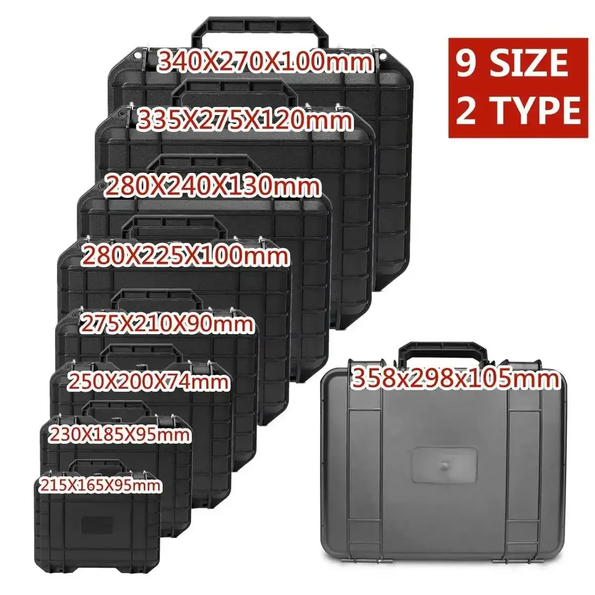 

9 Sizes Tool Box ABS Plastic Hard Carry Case Safety Equipment Instrument Case Portable Tool Box Impact Resistant Tool Case Foam