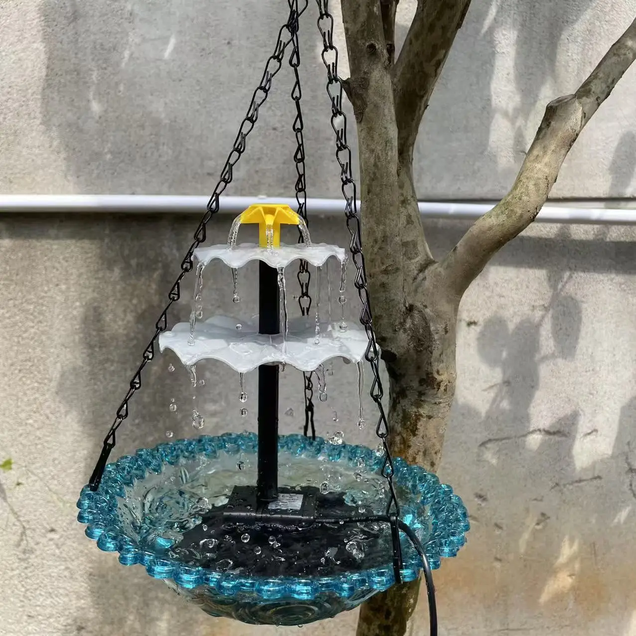 Durable Solar Floating Bird Bath Fountain With Hanging Bird Feeder For Backyard Balcony Use
