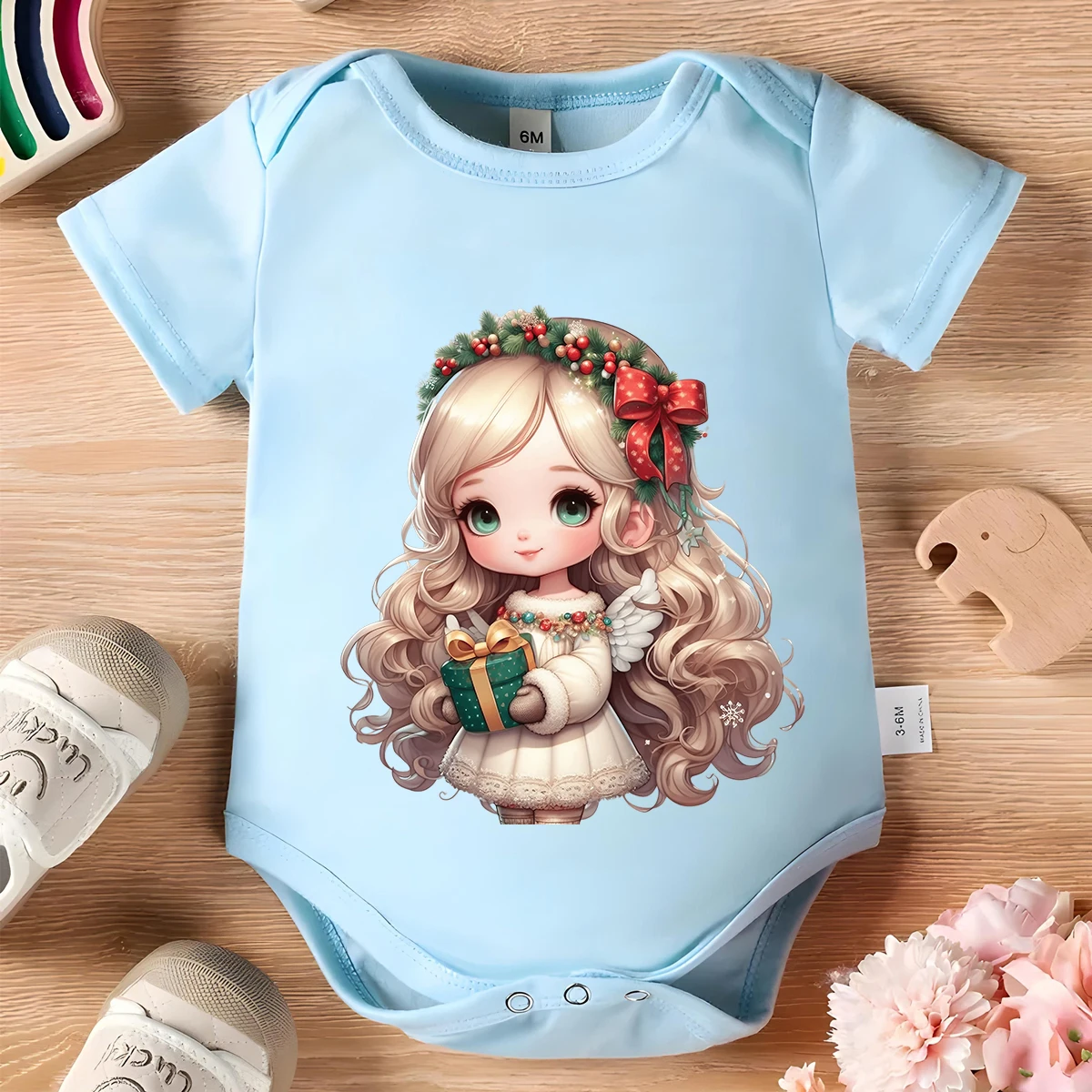 

Merry Christmas 100% Cotton Baby Clothe Baby Onesie Bodysuit Cute Print for 0 To 12 Months Newborn Short Sleeves Romper