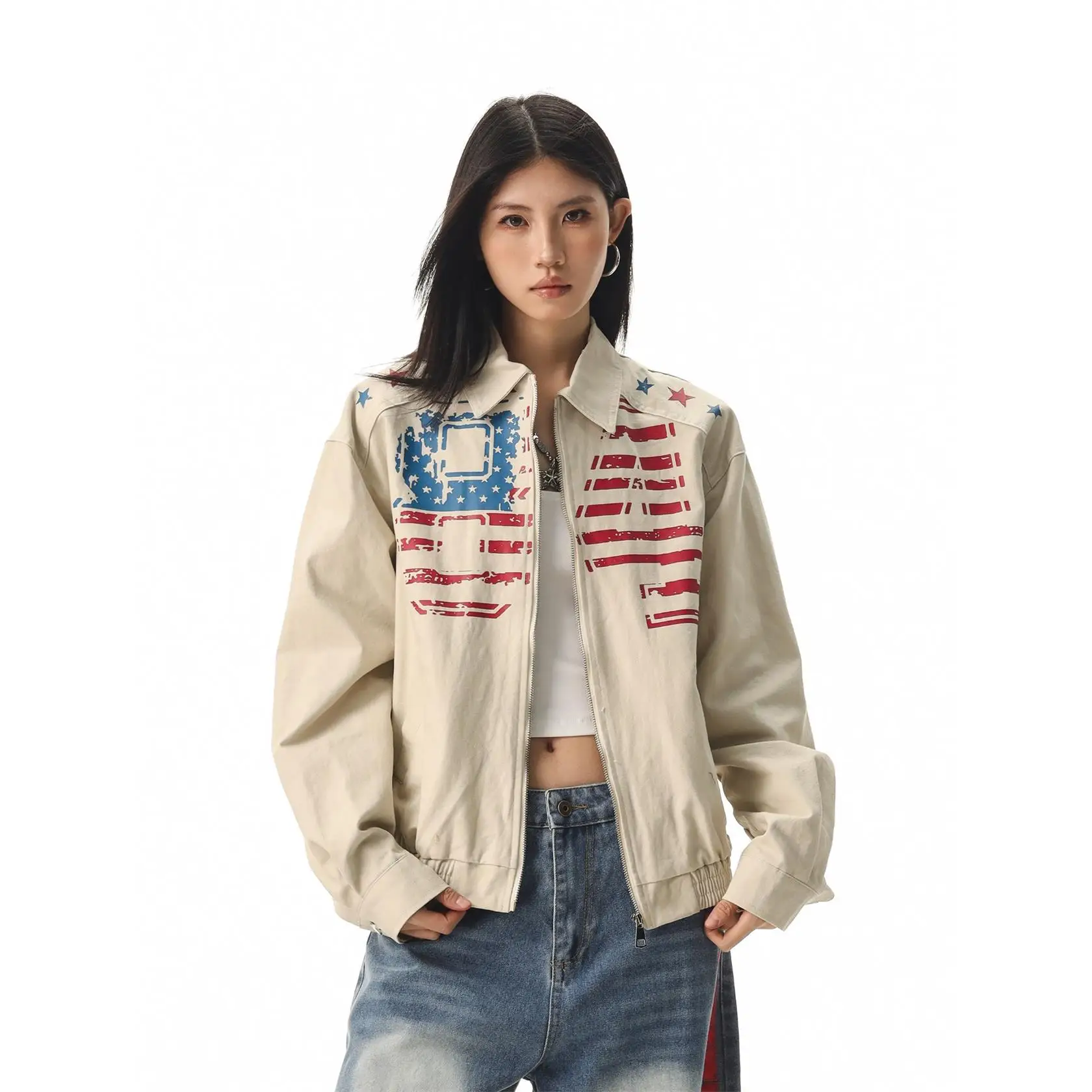 Early Autumn American Retro Zipper Hoodie Loose Street Style Personality Cross-Border Baseball Jacket Women's Premium Fashion