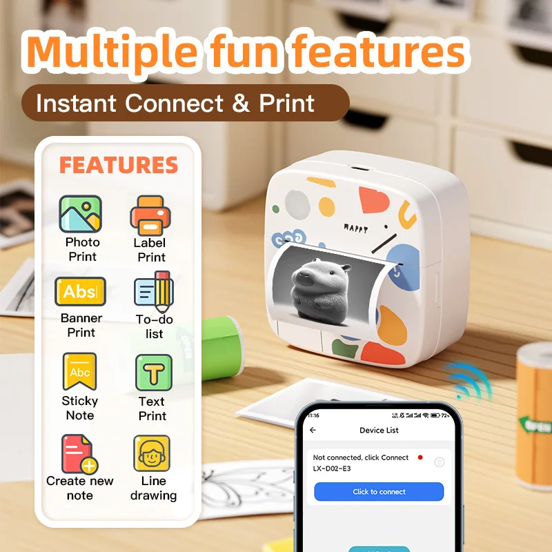 HUIBAOGE Small household mini label printer, inkless thermal printingLOGOGift and Present Barcode