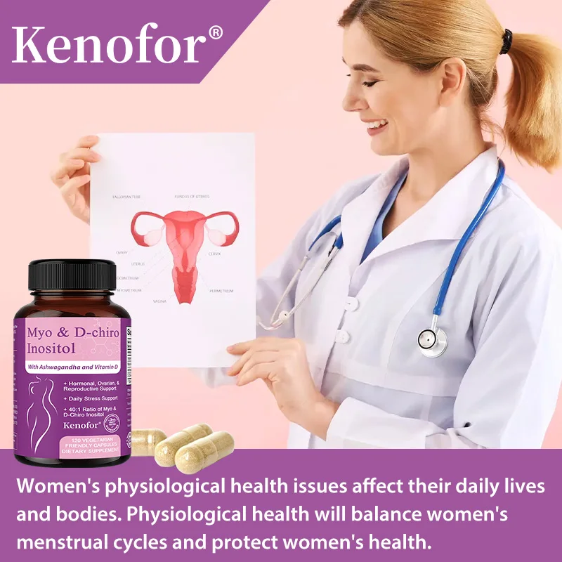مكمل إينوسيتول للنساء، مع أشواغاندا وفيتامين د3، يدعم صحة الأعصاب، صحة المرأة، 120 كبسولة