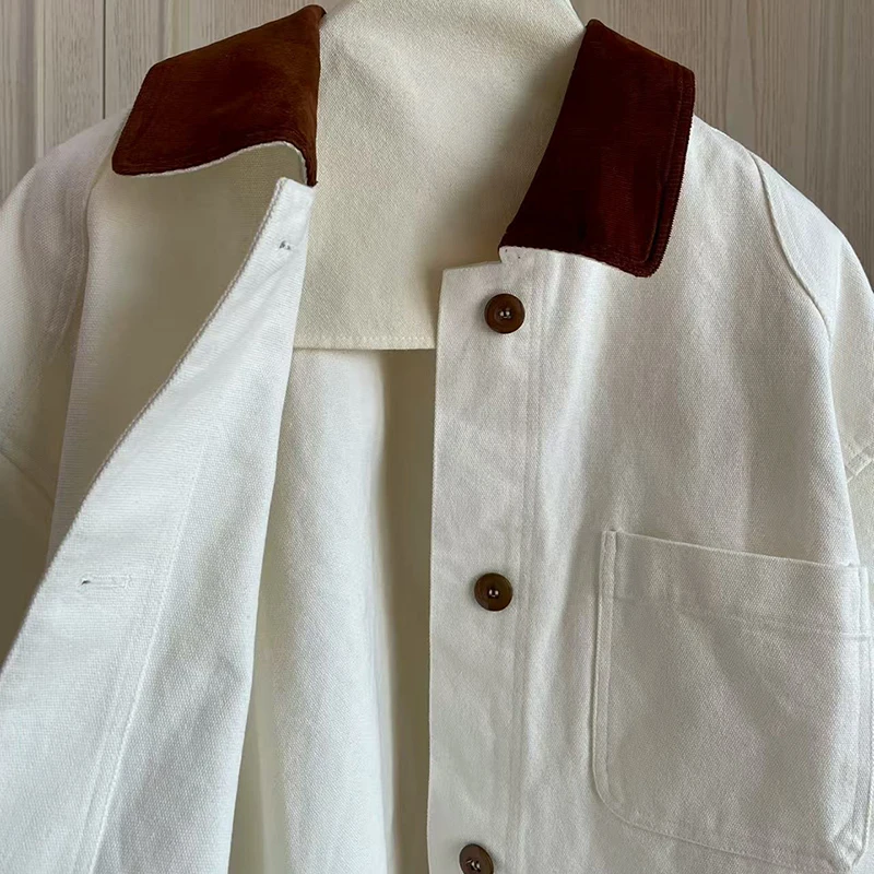 แจ็คเก็ตยีนส์วินเทจสำหรับผู้หญิง สไตล์ลำลอง โอเวอร์ไซส์ เรียบง่าย แจ็คเก็ตคุณภาพสูง ผ้าฝ้ายแท้ สำหรับฤดูใบไม้ร่วง สินค้ามาใหม่